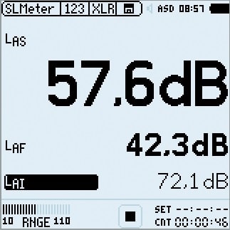 ABB. 04: Anzeige auf einem Pegelmesser mit den Zeitkonstanten Slow, Fast und Impuls. Der Screenshot erfolgte kurz nach einem Impuls. Die Pegelwerte lassen die unterschiedlichen Abfallzeitkonstanten erkennen.