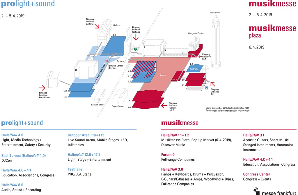 Geländeplan 2019 – Musikmesse und Prolight+Sound