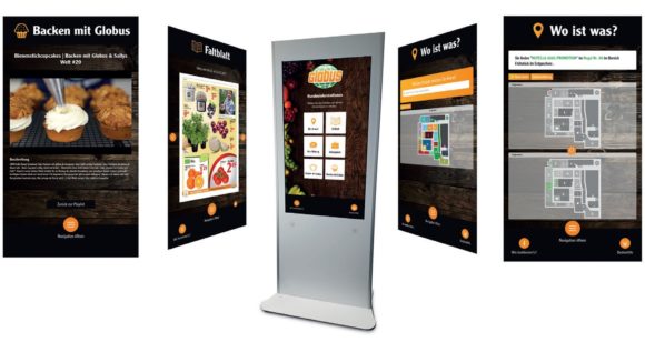 Die App auf den interaktiven Stelen bietet den Globus-Kunden einen umfangreichen Service