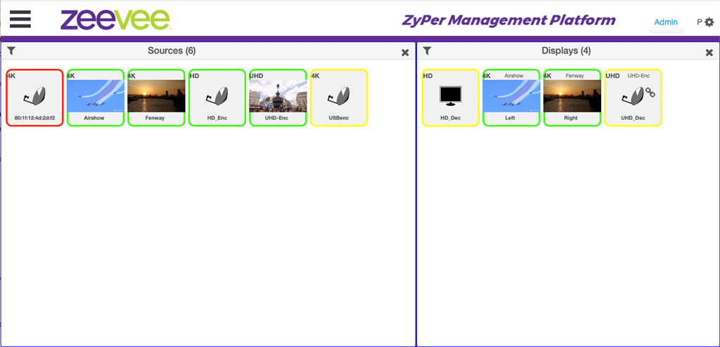 Screenshot aus der ZyPer Management Platform von ZeeVee