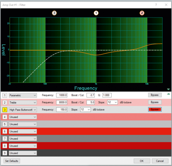 Filtereinstellungen in der DSP-Configurator Software