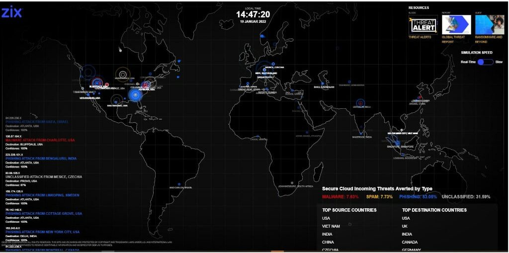 Zix Threat Map: Globale Bedrohungsdaten in Echtzeit