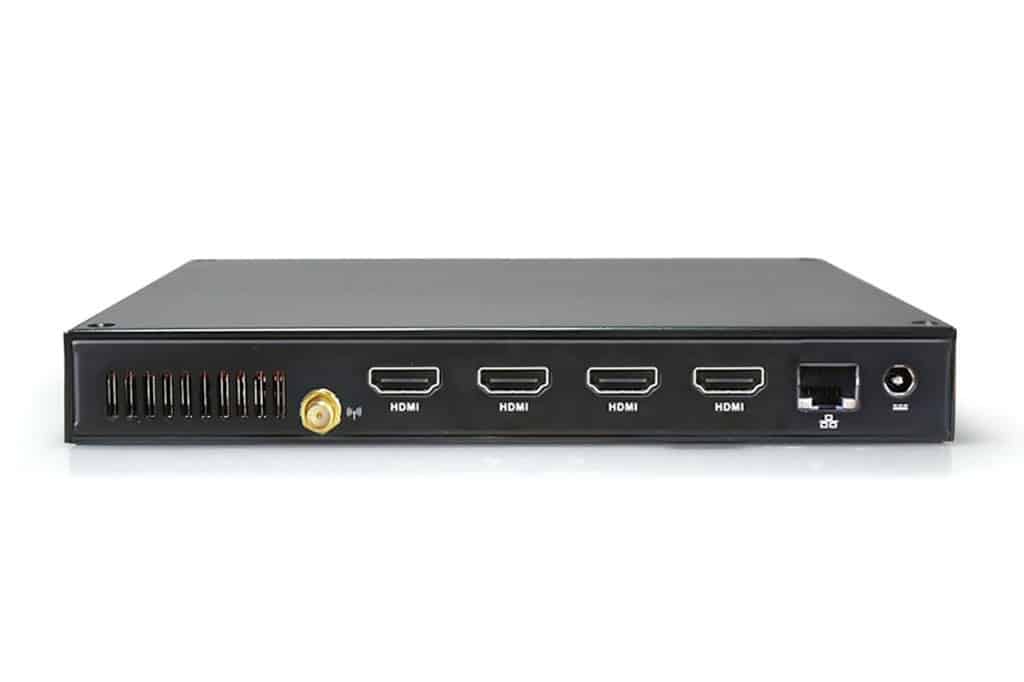 Digital-Signage-Player Booksize PC DM8 von Giada, Rückseite mit Anschlüssen