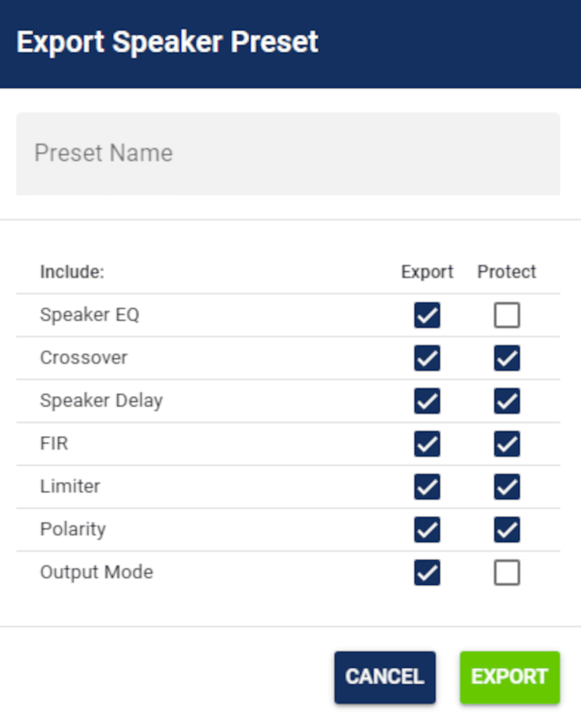 Screenshot rstellter Speaker-Presets