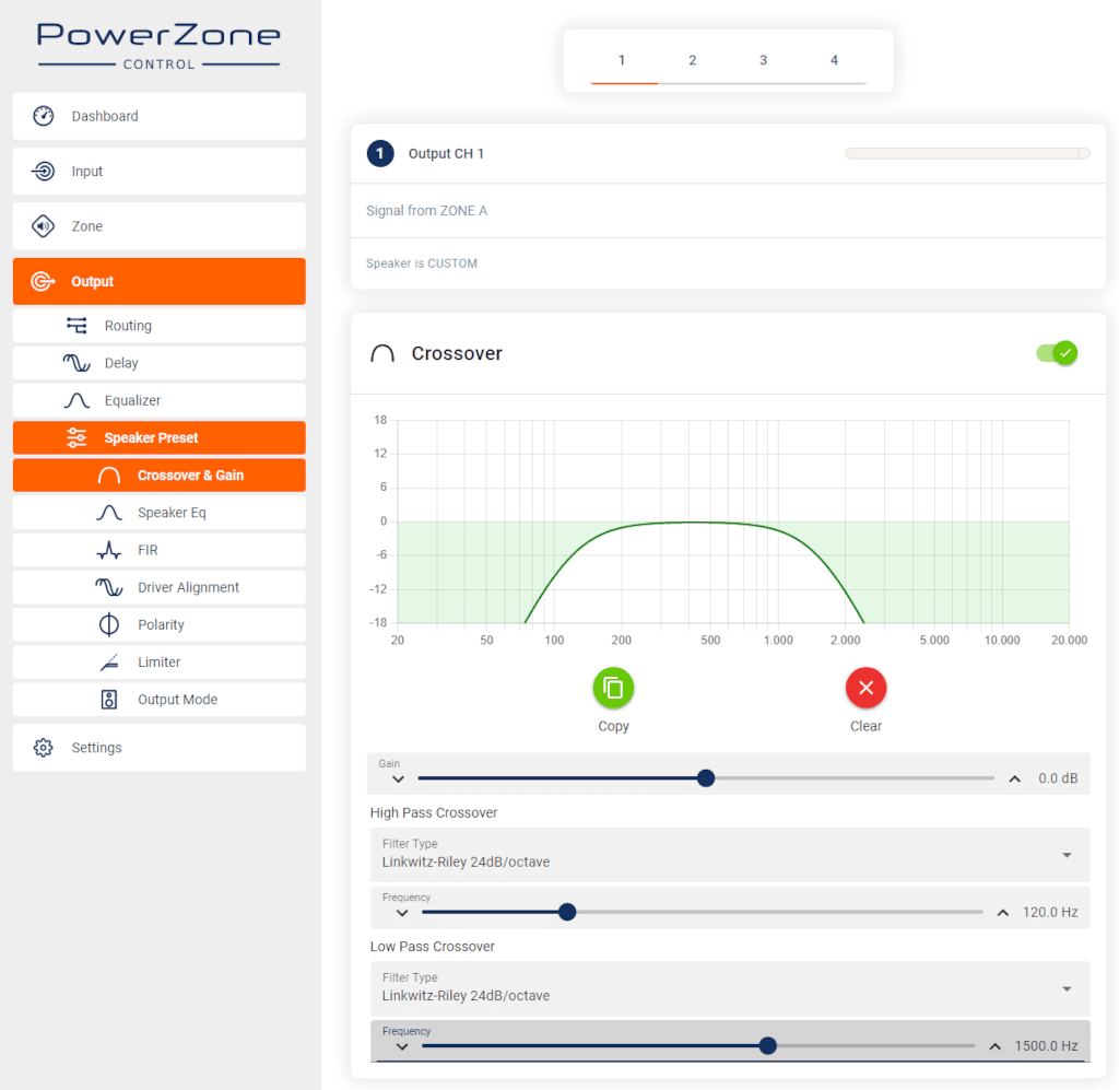 Screenshot, „Power Zone Control“-Oberfläche im Browser