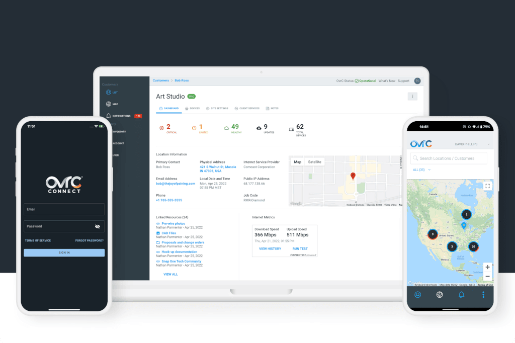 Dashboard der Snap One OvrC Connect App