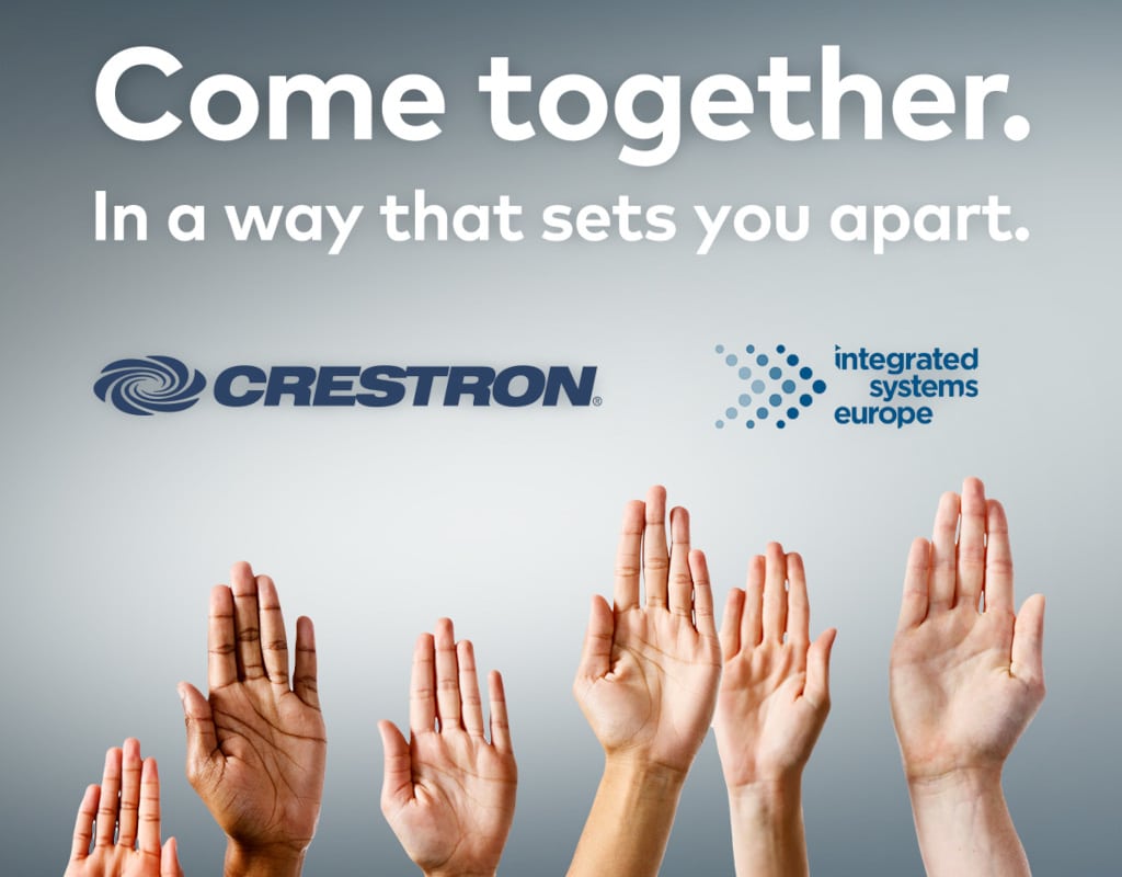 Crestron-ISE-2023-Banner mit sechs Händen