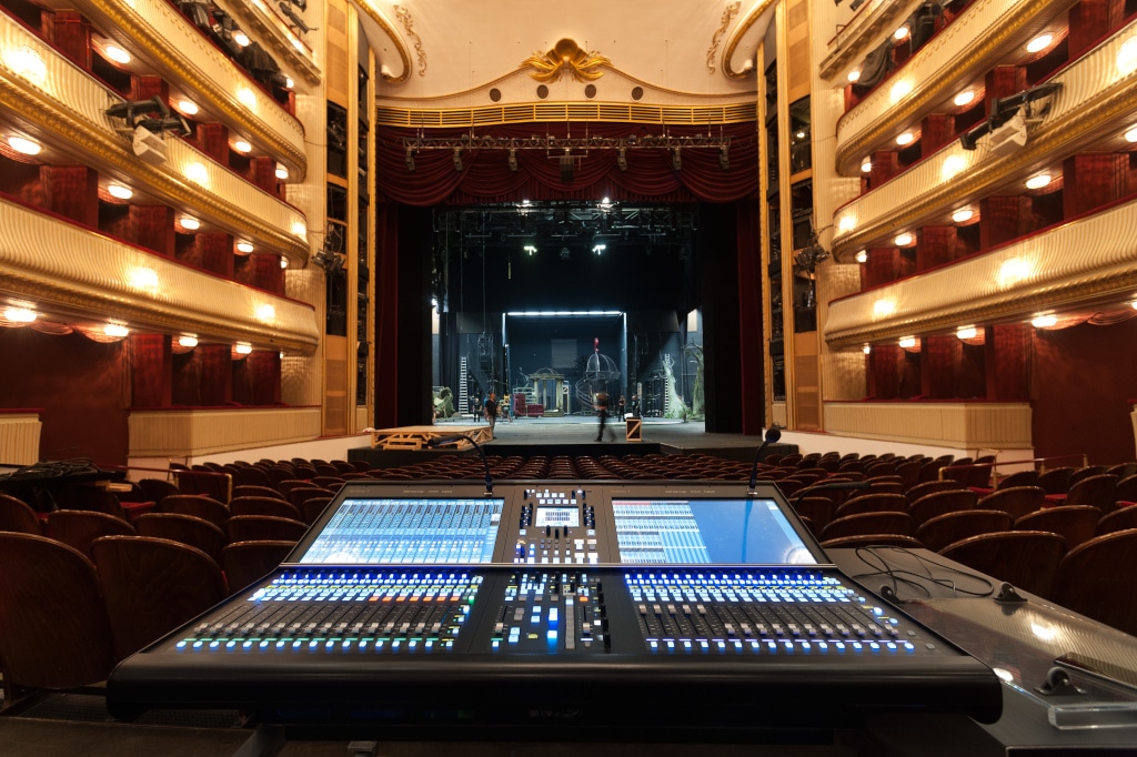 Burgtheater Wien mit Blick vom FOH-Pult auf Bühne