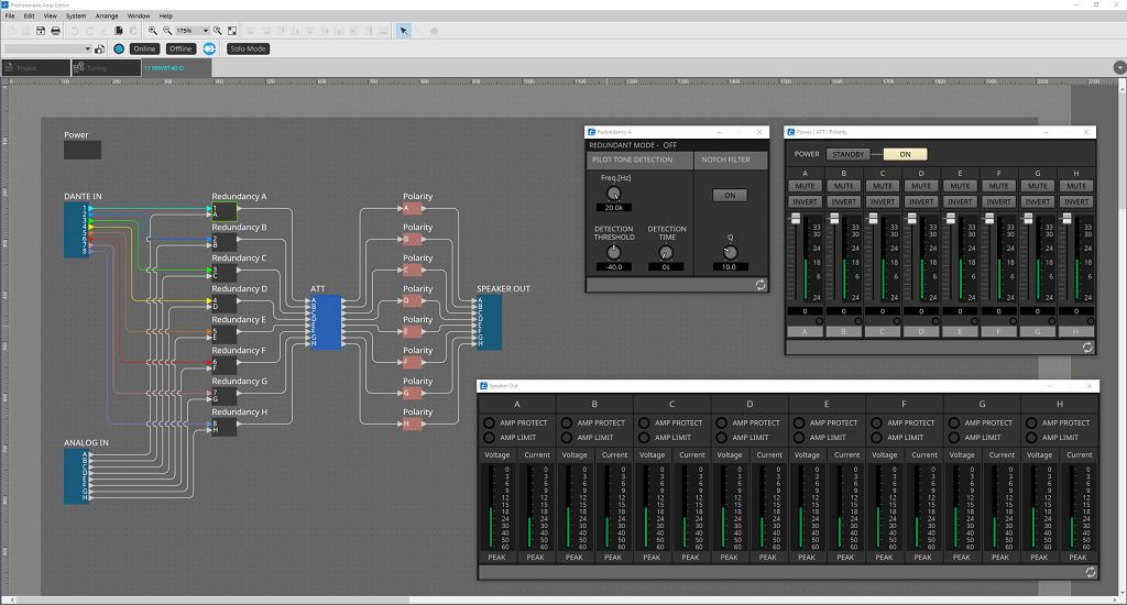 Blockschaltbild der achtkanaligen XMV8140-D im Amp-Editor