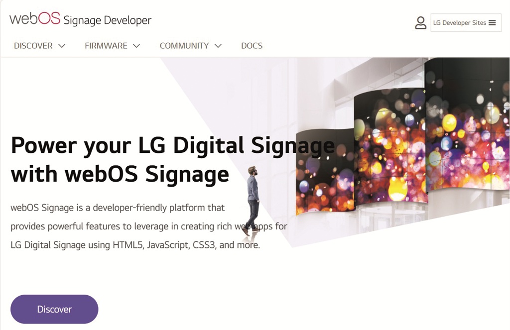 Screenshot der Website für webOS Signage Developer