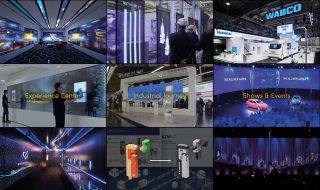 9 Einzelbilder aus der Medienwelt kombiniert, darunter Bühnen und Kameras