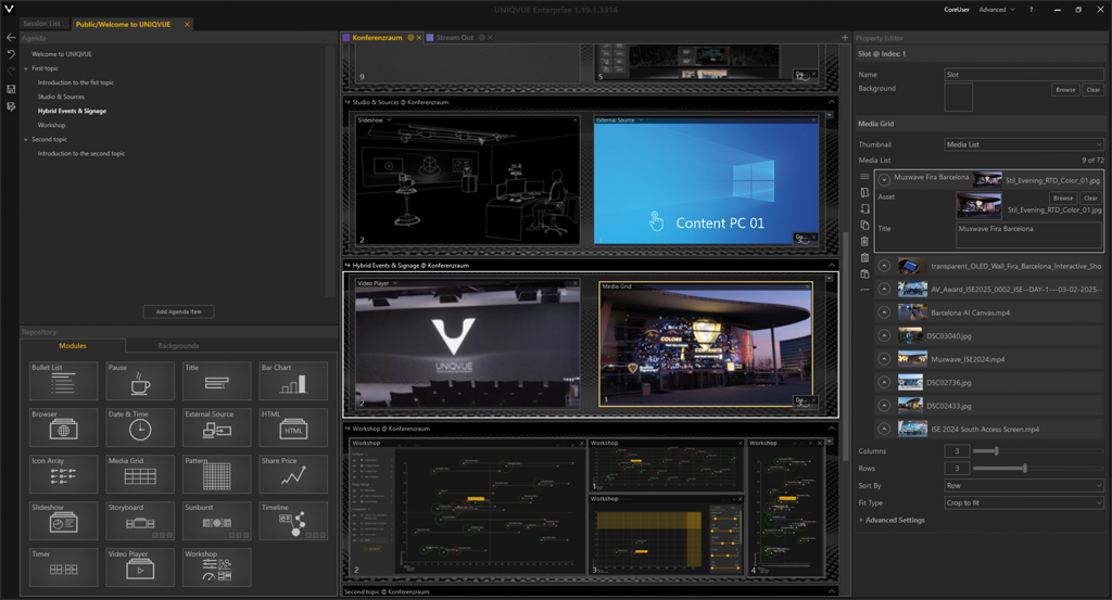 Oberfläche des UNIQUEVUE Manager