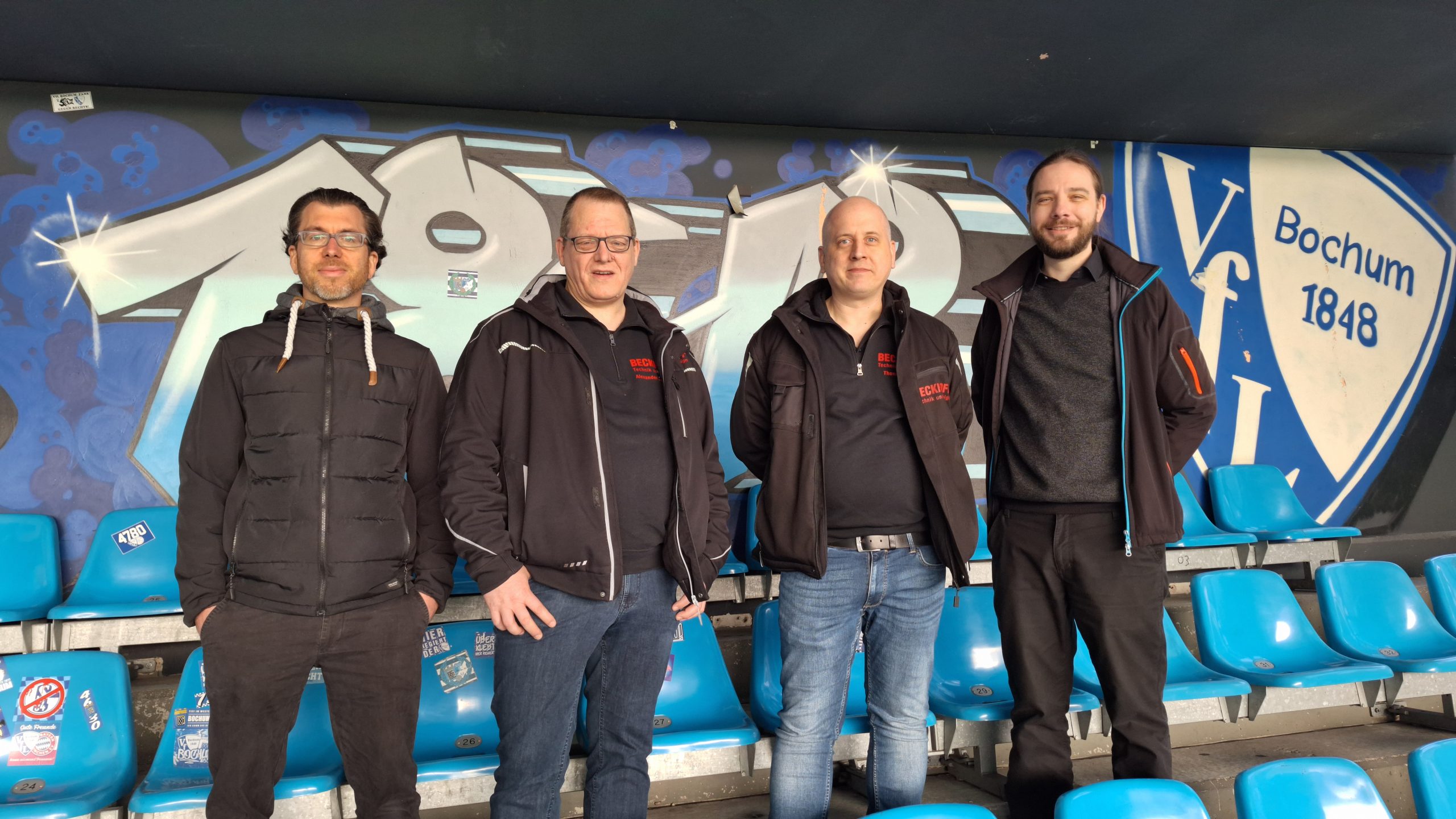 Gruppenbild mit Thomas Schnitzler (PROAID), Alexander Hülshorst (Beckhoff), Thomas Wassel (Beckhoff) und Fabian Reimann (HK Audio) 
